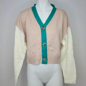 SHEIN Color Block  Crop Cardigan